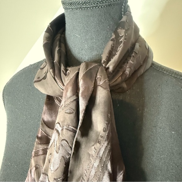 DANIER Chocolate Brown Silk Blend Lightweight Scarf Swirls Whimsical - Picture 3 of 12